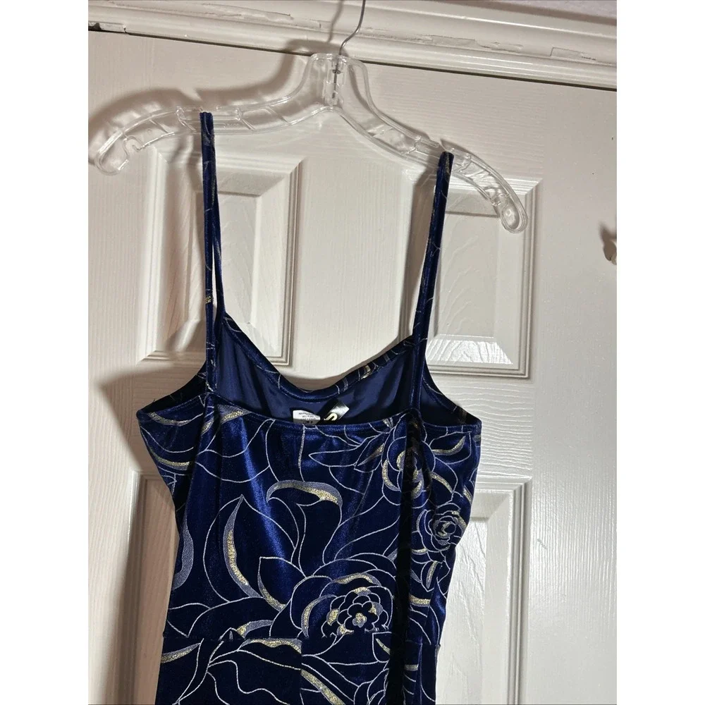 Uptown Blue‎ and Gold Sparkle Jumper Womens Size L Velour Velvet
